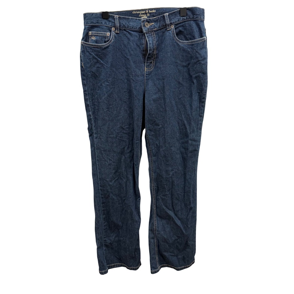 Christopher & Banks Classic Fit Petite Jeans 10P Dark Wash Straight Leg Blue